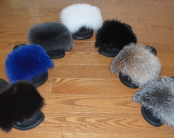 Real Fox Fur Slide Sandals Slippers Slides New