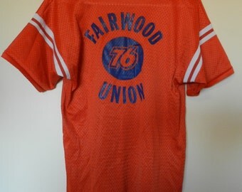 vintage 70s Jersey Gas Station Union 76 sports mesh Hutch Medium ORANGE Fairwood Washington Seattle RARE 80s