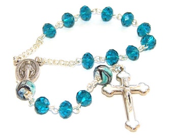 Catholic Pocket Rosary, Miraculous Medal Center & White Crucifix