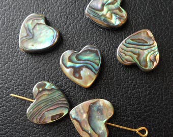 8pcs-2 sided-15mmX12mm Genuine Abalone Paua shell heart beads,earring beads,bracelet beads