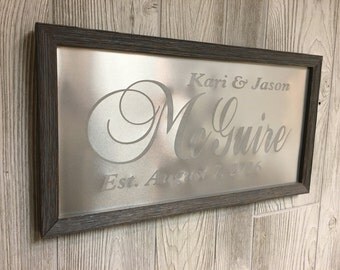 10th anniversary gift, tin anniversary gift, Personalized Wedding Sign, Wedding Gift for couples, last name sign, established date sign