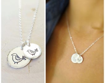 Mama and Baby bird necklace, hand stamped charm necklace for mom, mothers day gift idea, mother of the bride gift from daughter, Otis B