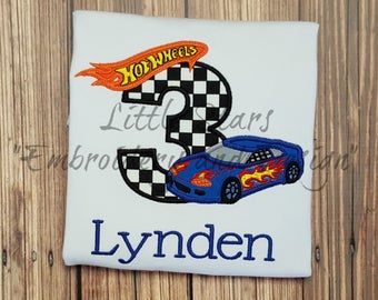 Hot Wheels Birthday Shirt - Colored Shirts are Extra - Appliqued and Personalized - You choose number 1 through 9