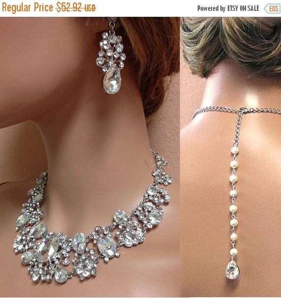 Wedding jewelry set Bridal backdrop bib necklace by GlamDuchess