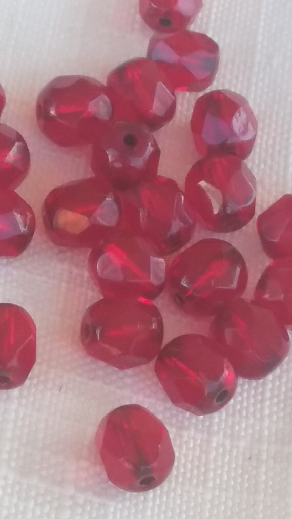 25 Faceted Siam Ruby glass Quartz Rondelle Beads 8x6mm