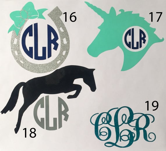 Equestrian Horse Monogram Vinyl Decal Glitter
