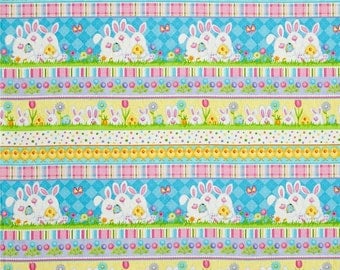 Fat Quarter Only (18"x22") of Easter Bunny Multi Stripes From Henry Glass's Hippity Hop Collection