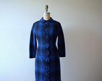 Plaid wool dress . vintage 1960s dress . fall fashion