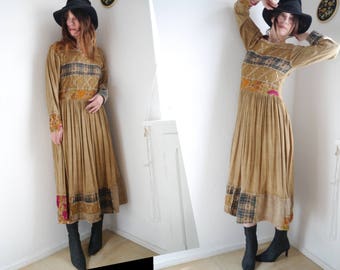 Vintage Boho Dress patchwork Dress Bohemian maxi dress long sleeve embroidered dress
