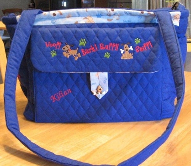 Personalized Diaper Bag Embroidered Puppies