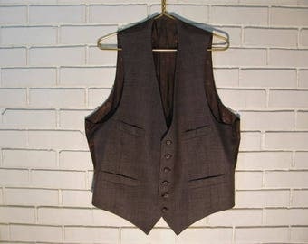 Vtg DIOR brown 4 pocket Glen Plaid tweed vest size 44-48