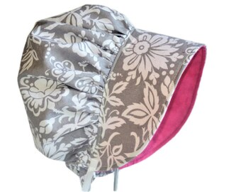 Modern Baby Bonnet, Sun Hat, Girl Sun Bonnet Summer Hat, Newborn Hat, Cotton Toddler Hat, Infant Bonnet, Gray Floral Beach Hat Made To Order