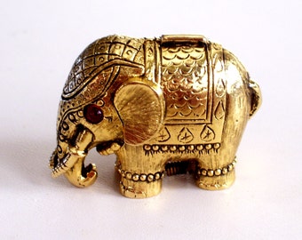 Elephant Compact, Vintage Tiny Tusker, Elephant Perfume, Solid Perfume, Max Factor, Gold Plated Rhinestone Compact, Animal Compact