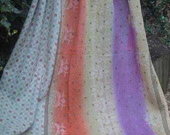Soft Orange/yellow/ blue vintage kantha quilt, Kantha throw, Sari blanket, Vintage kantha quilt, Yellow Sari throw, Kantha blanket
