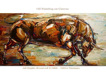 Oil Painting Bull Animal Contemporary Modern Art on Canvas Huge Clean Modern Look Expressive Impressionist, Paula Nizamas