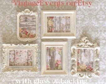 Shabby Chic PICTURE FRAME Nursery WEDDiNG home Vintage Style custom color Photo Prop Frame Set with Glass Easel Back white cream
