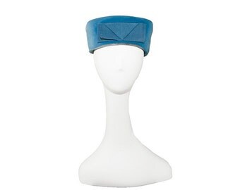 Turquoise Pillbox Hat, Blue Velvet, Vintage 1960s, Grosgrain Bow, Vintage 1960s, Turquoise Hat, Pillbox Hat, Velvet Hat, Vintage Pillbox