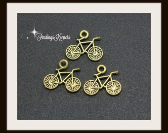 1 Bicycle Charm, Double Sided Antique Gold Tone 15 x 13 mm sc586