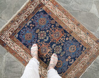 Vintage Persian Rug Malayer Rug Handwoven Wool Low Pile Persian Rug - 1920's FREE DOMESTIC SHIPPING