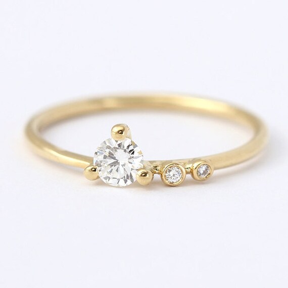 Engagement Ring Asymmetric Diamond Ring Round Diamond Ring