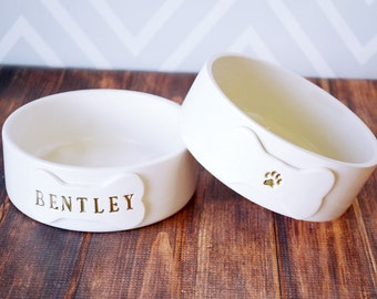 Personalized Dog Bowl -  Small/Medium Size - With Name or Paw Print - Ceramic