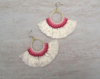 Cream Tassel Hoop Earrings Cream Tassel Earrings Tassle Earings BOHO Chic Earrings Gypsy Tassle Jewelry Trending Now Wholesale Jewelry