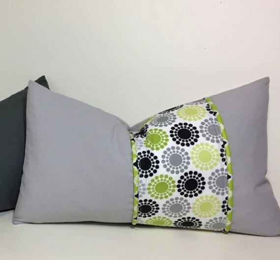 Decorative welt pillow cover. Grey & green pillow colorblock