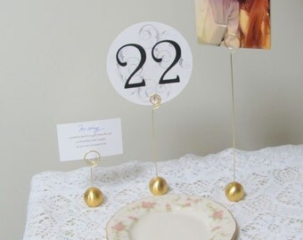 6 Gold Table Number Holders Ideal for Weddings, Parties and Special Events Use in Floral Arrangements, for Menus, Place Cards, Photos, Signs