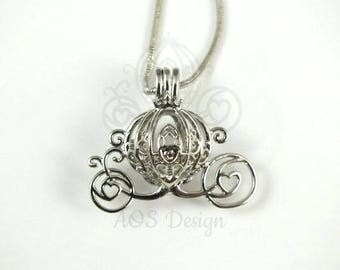 Pearl Cage Carriage Silver Plated Charm Necklace Princess Cinderella Pick A Pearl or Wish Pearl Epcot Pumpkin Locket