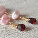 Long Pink Pearl Earrings, Genuine Garnet Gemstones, Bridal Jewelry, Gold Filled, Genuine Keshi Pearls - Long Romance - Free Shipping
