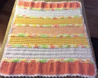 Unisex Creamsicle Hand Knitted Baby Blanket