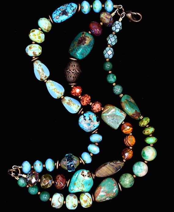 Items similar to three strand natural turquoise, Czech crystal