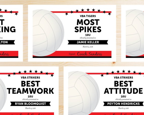 Editable Volleyball Award Certificates INSTANT DOWNLOAD