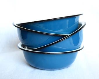 Vintage enamelware bowls… 4 small blue enamelware bowls...enameled cereal bowls...small blue bowls...Butterfly Grand.