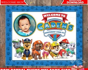 Paw Patrol Theme Birthday Welcome Sign Personalized Digital Download