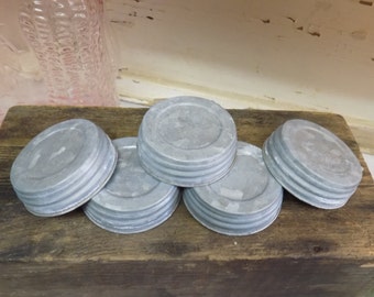 5 REPRODUCTION Galvanized Zinc Look Unlined Regular or Standard Mouth Canning Jar Lids For Crafts or Decor