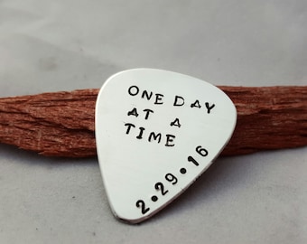 one day at a time sobriety gift guitar pick addiction recovery sobriety date for men sobriety milestone custom date sobriety date gift