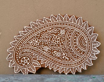 Lotus flower stamp wood black printing stencil Indian hand carved rose ...