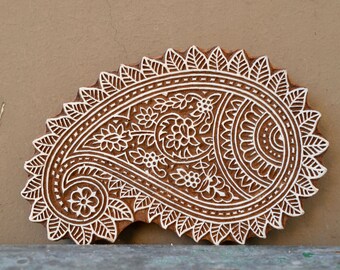 Lotus flower stamp wood black printing stencil Indian hand carved rose ...