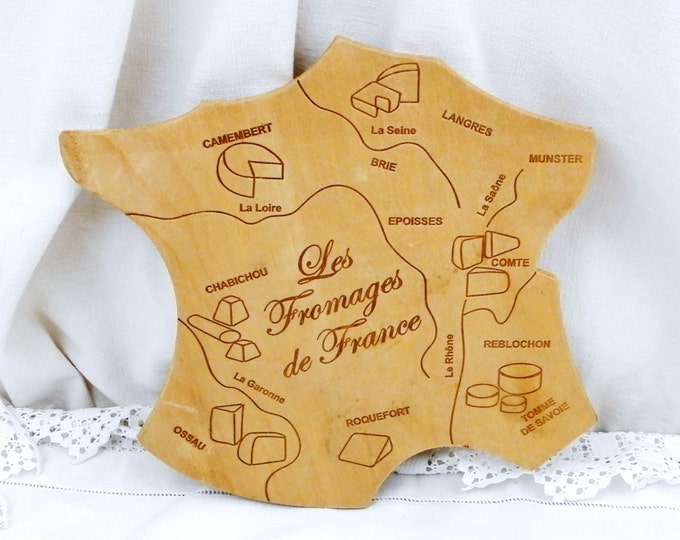 Vintage French Wooden Cheese Platter in the Shape of France with some Principle Cheese Producing Regions, Retro, Home, Interior, Decor