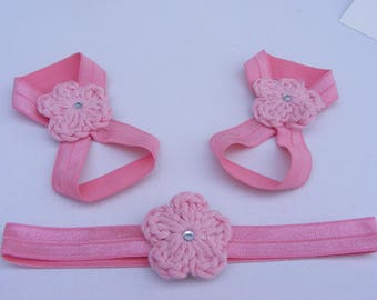 Baby barefoot sandals, Baby sandals, newborn sandals, toddler sandals, baby girl sandals, elastic sandal, hairband