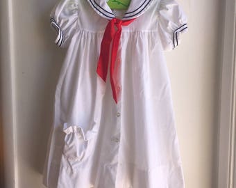 VTG Nautical Sailor Dress Red White Blue Sz 4-5Y