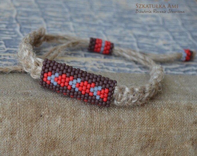 Red hemp bracelet, guys bracelet, men bracelet, natural bracelet, hippie bracelet, men jewelry, macrame bracelet, bead bracelet, beaded