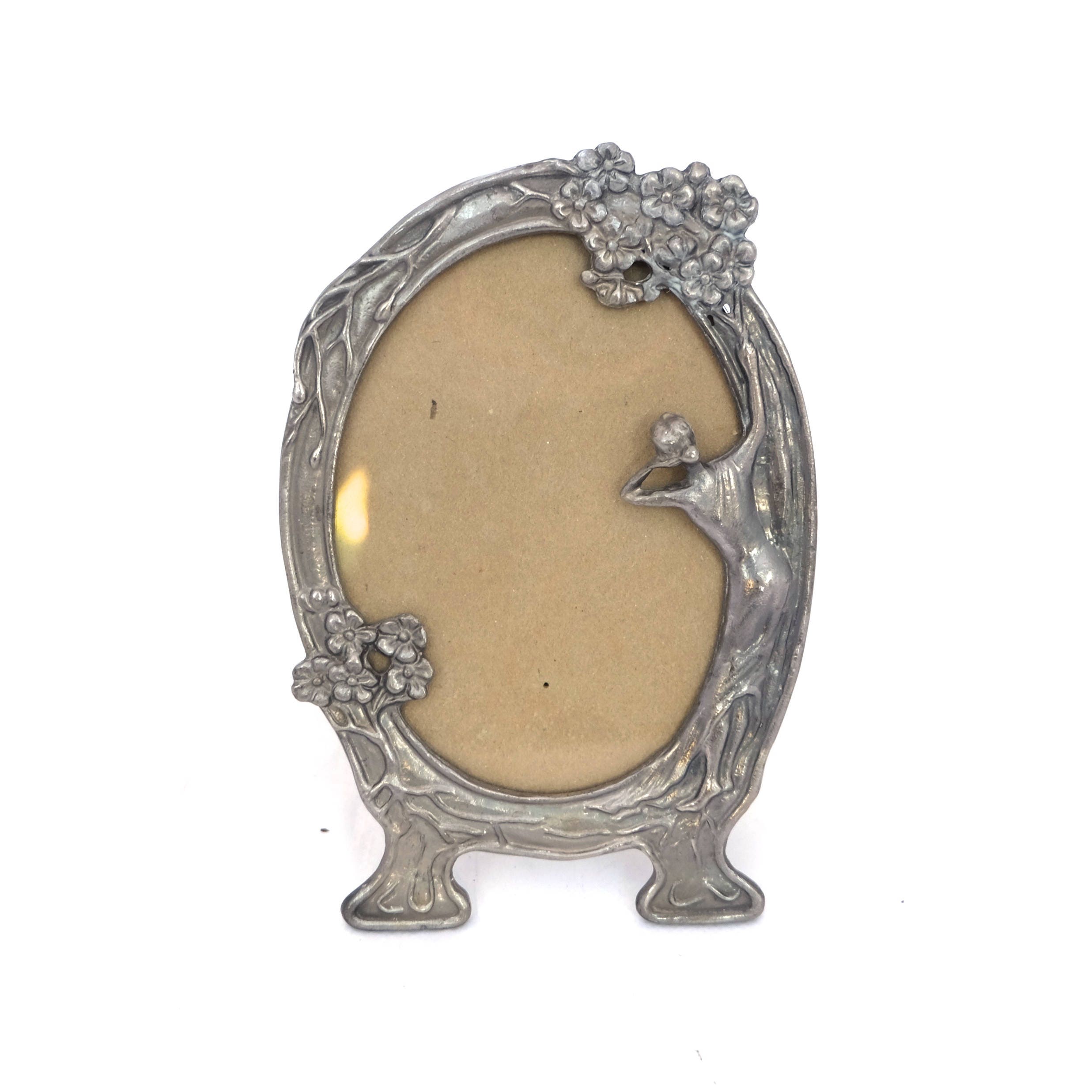 Vintage Pewter frame Free Standing Photo frame Art Nouveau