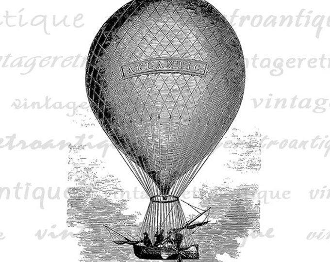 Printable Graphic Hot Air Balloon Digital Illustration Download Image Vintage Clip Art Jpg Png Eps HQ 300dpi No.3012