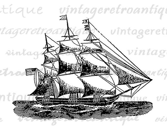 Digital Graphic Ship Image Download Printable Artwork Vintage Clip Art Jpg Png Eps HQ 300dpi No.2991