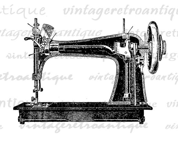 Digital Antique Sewing Machine Image Graphic Illustration Printable Download Vintage Clip Art Jpg Png Eps HQ 300dpi No.1213