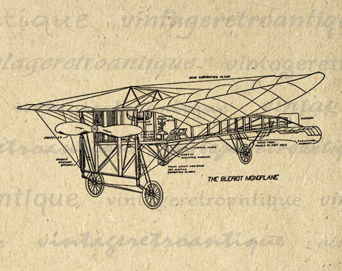 Antique Airplane Diagram Digital Image Download Printable Graphic Vintage Clip Art Jpg Png Eps HQ No.3718