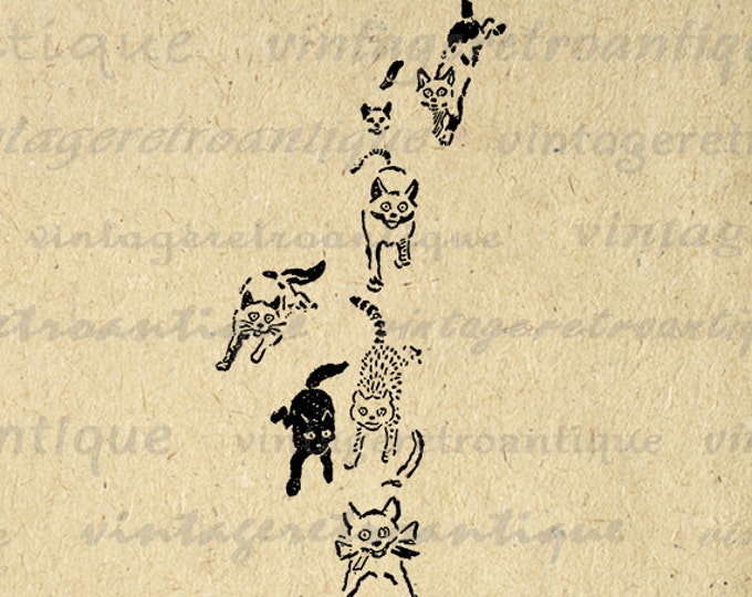 Crazy Cats Digital Image Download Kitten Printable Collage Sheet Graphic Antique Clip Art Jpg Png Eps HQ 300dpi No.062