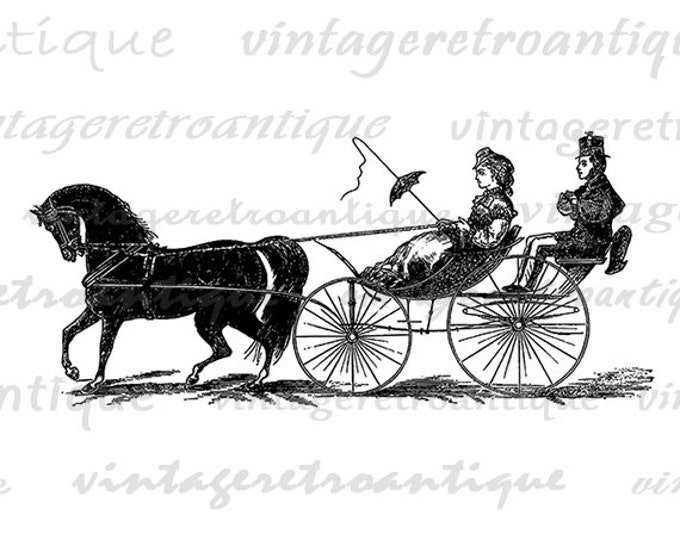 Digital Graphic Horse Carriage Printable Illustrated Download Image Vintage Clip Art for Transfers Printing etc HQ 300dpi No.3212